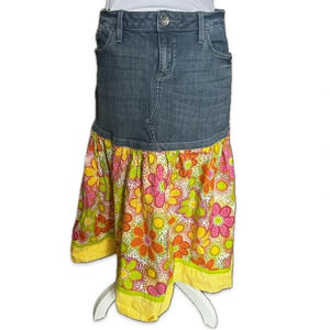 Bullhead Upcycled Floral Jean Skirt